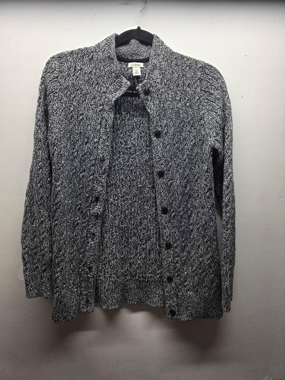 L.L. Bean Women's Black & White Marled Button-Front Sweater